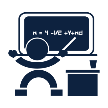 Icon of person talking in front of board and desk