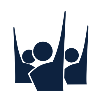 Icon of three people raising their hands
